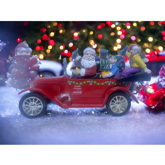 Coca Cola Holiday Touring Car With Santa and Elves 1998 Christmas Decor - Picture 1 of 12